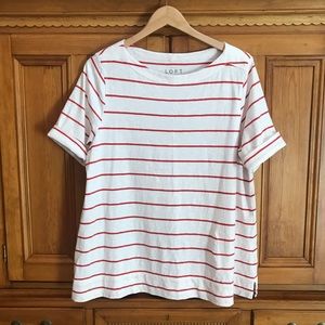 LOFT 🌸 Wht/Red Striped boatneck XL Excellent!